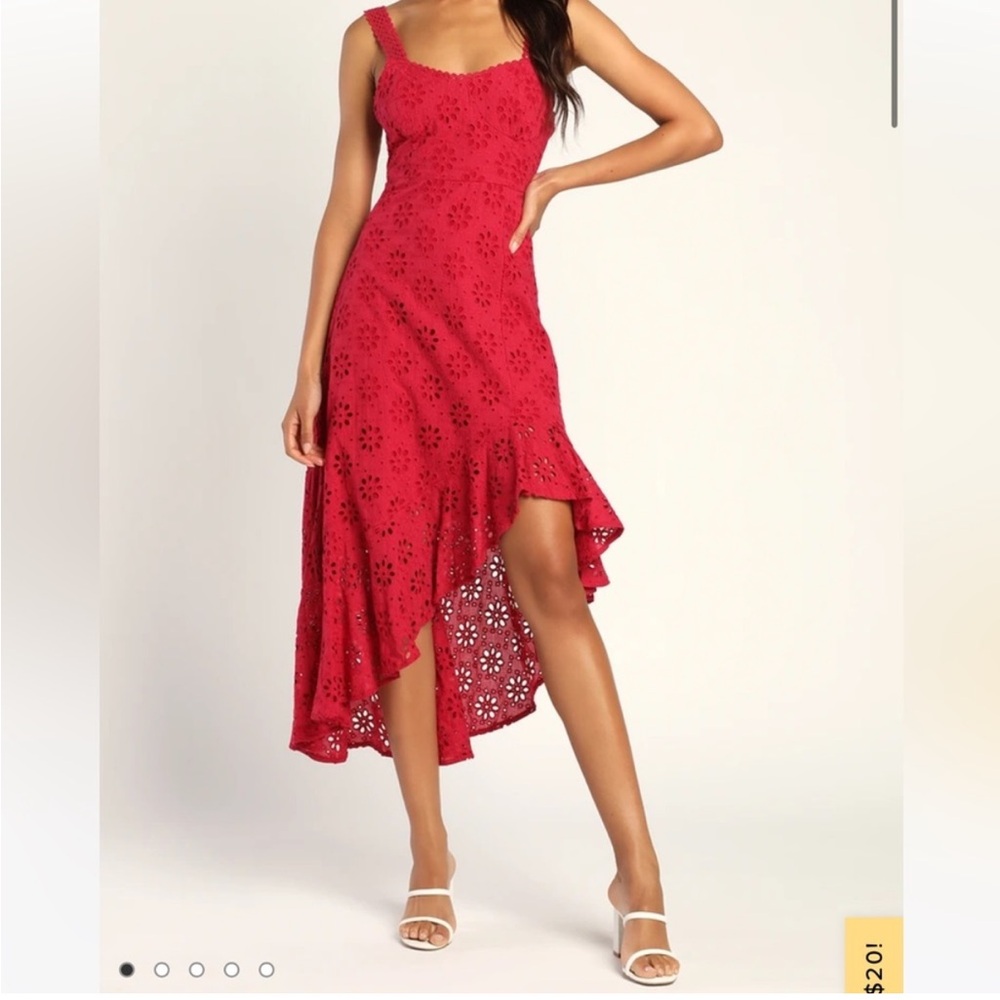 NWT Lulu's Adoring Days Berry Pink Eyelet Ruffled Asymmetrical Dress L